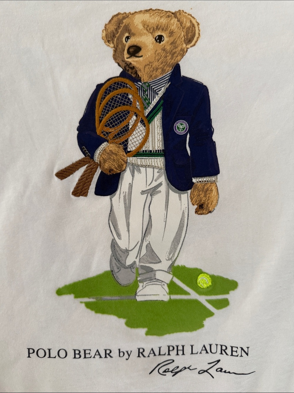 Ralph Lauren White Polo Bear Graphic Tee with Navy Jacket Detail
